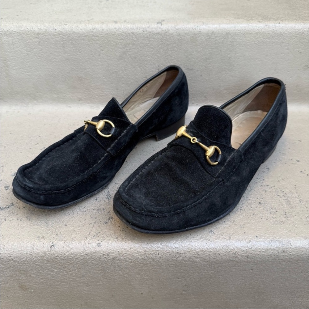 GUCCI Iconic Black Suede Horsebit Loafers 12D With Original Box Made In Italy
